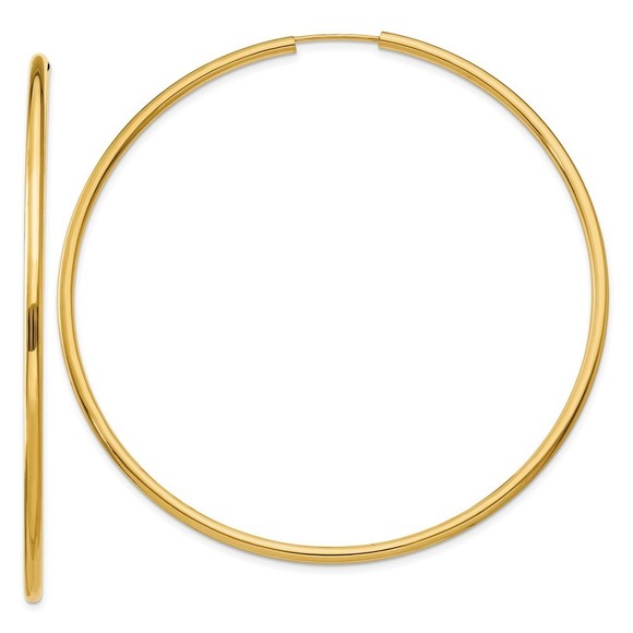 14k Polished Round Endless 2mm Hoop Earrings - Picture 1 of 4
